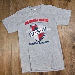 Mens National Guard T-Shirt Small Made in USA Military Army Graphic Tee Gray